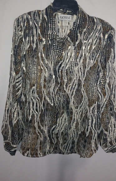 Expose L Shimmering Black Gold Top - Picture 1 of 4